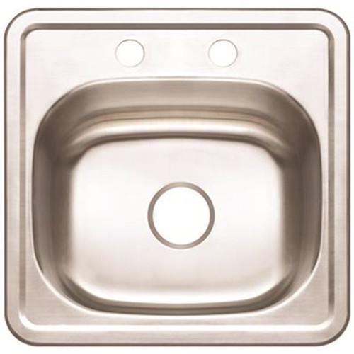 Premier Bar Sink 15 in. x 15 in. x 5.125 in. Stainless Steel Sink 2-Hole Single Bowl Drop-in Bar Sink with Brush Finish