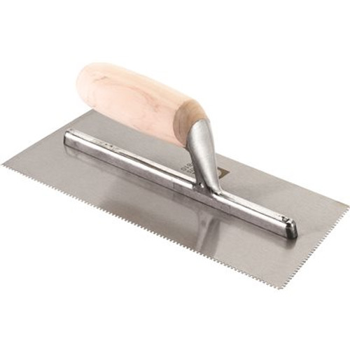 Roberts 1/1 6 in. x 1/1 6 in. x 1/1 6 in. Square-Notch Wood Handle Flooring Trowel with 1 0-Degree Blade Angle