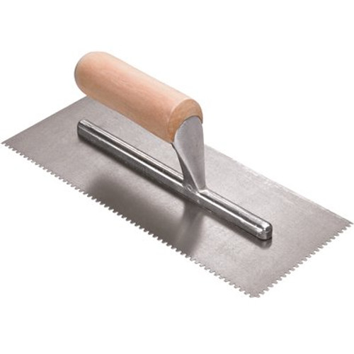 ROBERTS 11 in. x 1/8 in. x 1/16 in. Flat Top V-Notch Pro Flooring Trowel with Wood Handle