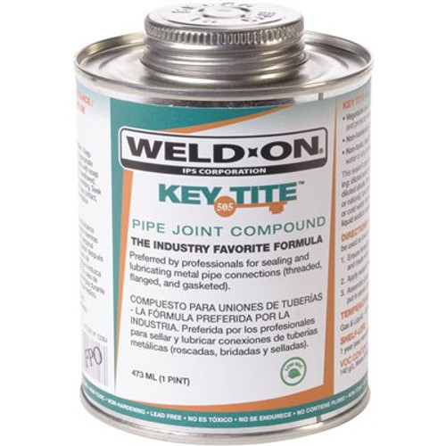 IPS Corporation Weld-On 505 Key Tite Metal Pipe Thread Sealant, Green, Low VOC, 1/2 Pint (8 Fl. Oz.)