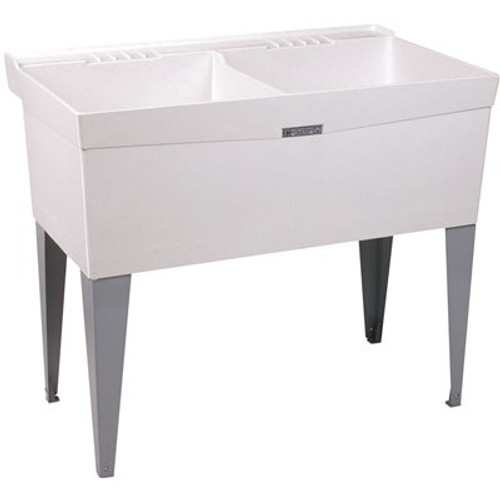 MUSTEE Utilatwin 13 in. x 40 in. x 33 in Fiberglass Floor-Mount Double-Basin Laundry Tub in White