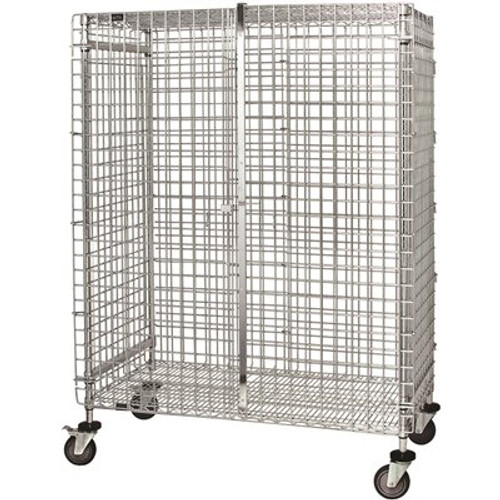 Quantum Storage Systems 1000 lbs. 24 in. x 48 in. x 69 in. Stem Castered Wire Security Cart in Chrome