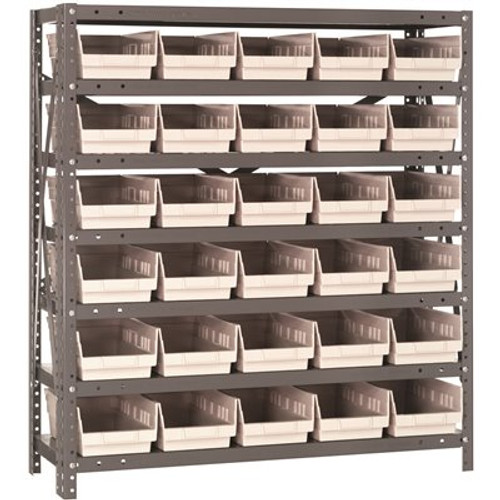 Economy 4 in. Shelf Bin 12 in. x 36 in. x 39 in. 7-Tier Shelving System Complete with QSB102 Ivory Bins