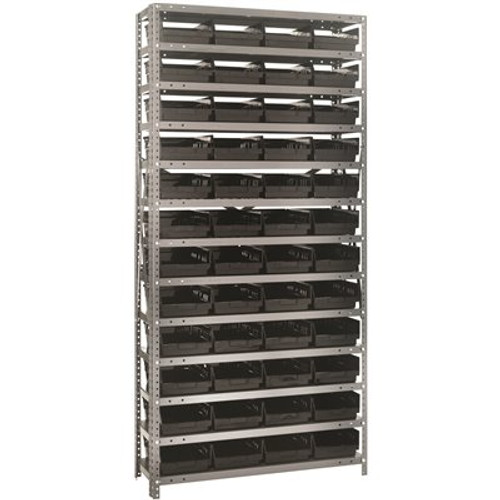 Economy 4 in. Shelf Bin 18 in. x 36 in. x 75 in. 13-Tier Shelving System Complete with QSB108 Black Bins