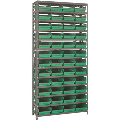 Economy 4 in. Shelf Bin 18 in. x 36 in. x 75 in. 13-Tier Shelving System Complete with QSB108 Green Bins