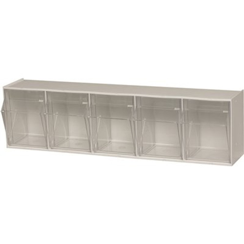 Quantum Storage Systems Clear Tip Out Bin- 5 Compartments Small Part Organizer White