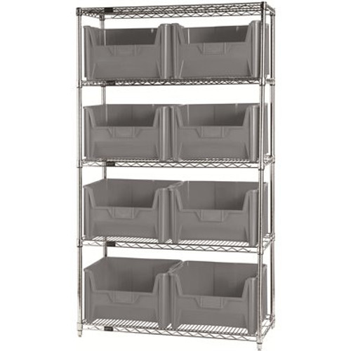 Quantum Storage Systems 18 in. x 42 in. x 74 in. Giant Stack Container Wire Shelving System 5-Tier in Gray