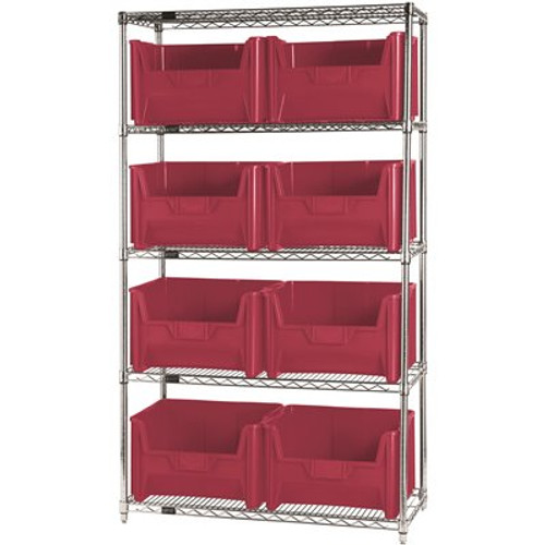 Quantum Storage Systems 18 in. x 42 in. x 74 in. Giant Stack Container Wire Shelving System 5-Tier in Red