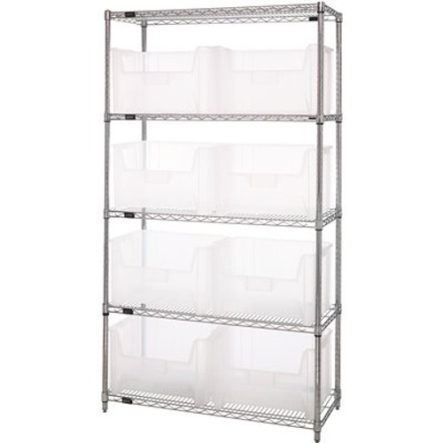 Quantum Storage Systems 18 in. x 42 in. x 74 in. Giant Stack Container Wire Shelving System 5-Tier in Clear