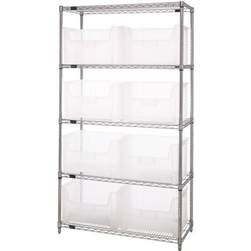 Quantum Storage Systems 18 in. x 42 in. x 74 in. Giant Stack Container Wire Shelving System 5-Tier in Clear