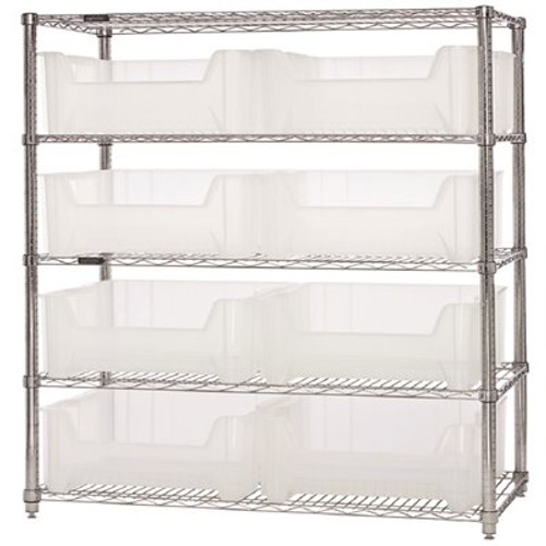 Quantum Storage Systems 36 in. L x 18 in. W x 74 in. H Giant Stack Container Wire Shelving System 5-Tier in Clear