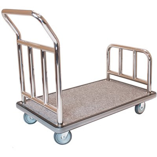 Hospitality 1 Source All-in-One Utility Bellman's Cart, Polished Stainless-Steel with Gray Deck