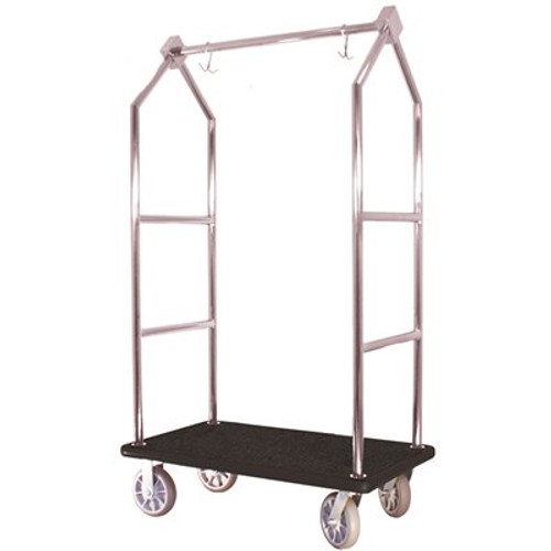 Hospitality 1 Source Contemporary Series Stainless Steel Bellman's Cart with Black Carpet and Bumper