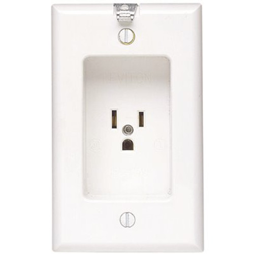 Leviton 15 Amp Residential Grade 1-Gang Recessed Single Outlet with Clocked Hanger Hook, White