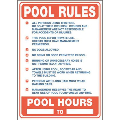 27 in. x 19 in. Pool Rules Pool Sign