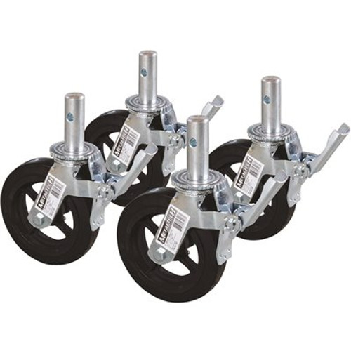 MetalTech 8 in. Scaffolding Caster Wheel in Heavy Duty Zinc/Aluminum Coated Steel with Safety Dual Lock Brake (4-Pack)