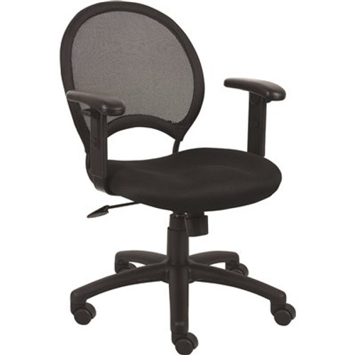 BOSS Office Products Black Mesh Back and Fabric Seat Adjustable Arms Pneumatic Lift Task Chair