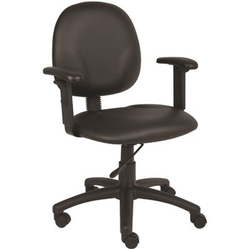 BOSS Office Products Black Office Task Chair Antimicrobial Vinyl Black Nylon Base Adjustable Arms Swivel-Tilt Pneumatic Lift