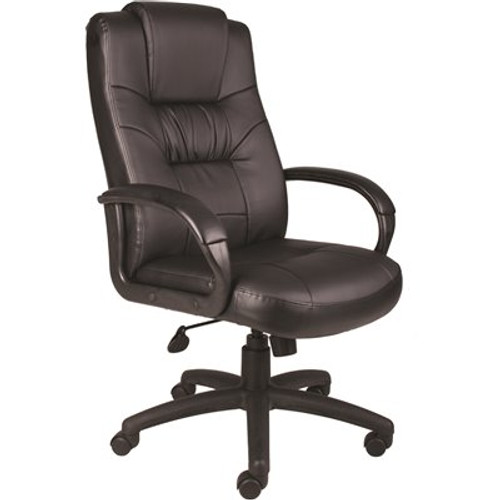 BOSS Office Products High Back Black Leather Executive Desk Chair with Built-In Lumber Support