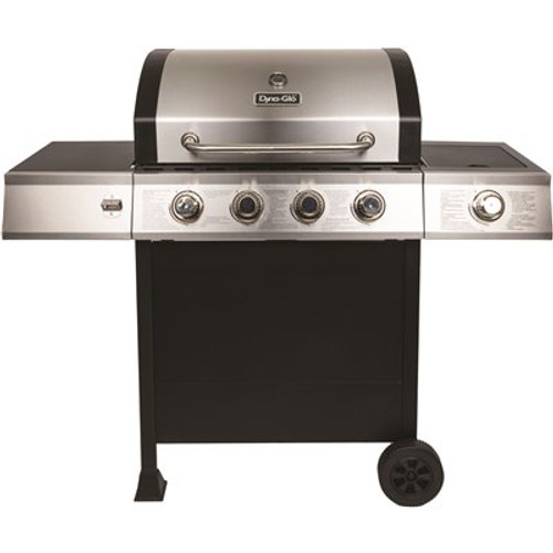 Dyna-Glo 4-Burner Open Cart Propane Gas Grill in Stainless Steel with Side Burner