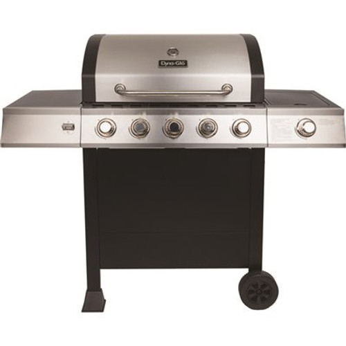 Dyna-Glo 5-Burner Open Cart Propane Gas Grill in Stainless Steel with Side Burner