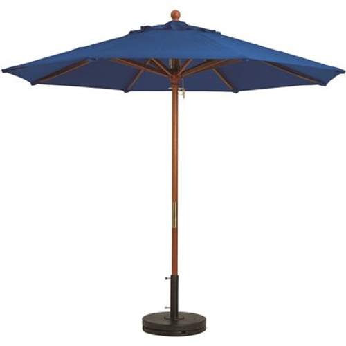 Grosfillex 9 ft. Market Wooden Patio Umbrella in Pacific Blue