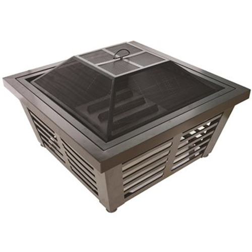 Pleasant Hearth Hudson 34 in. x 23 in. Square Steel Wood Fire Pit in Wenge with Cover