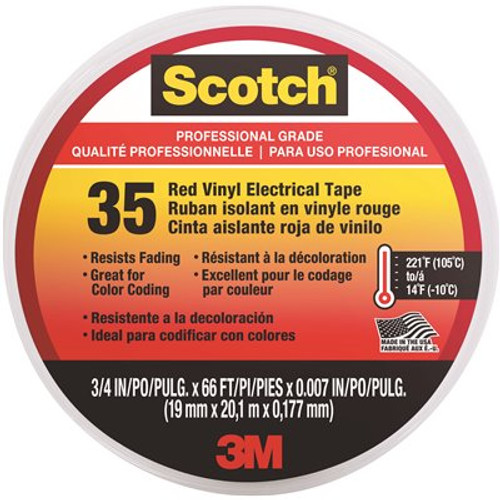 3M Scotch 0.75 in. x 66 ft. #35 Electrical Tape, Red