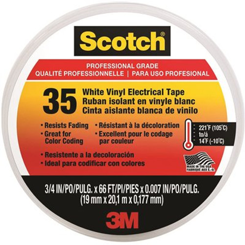 3M Scotch 0.75 in. x 66 ft. x 7 mil #35 Electrical Tape, White