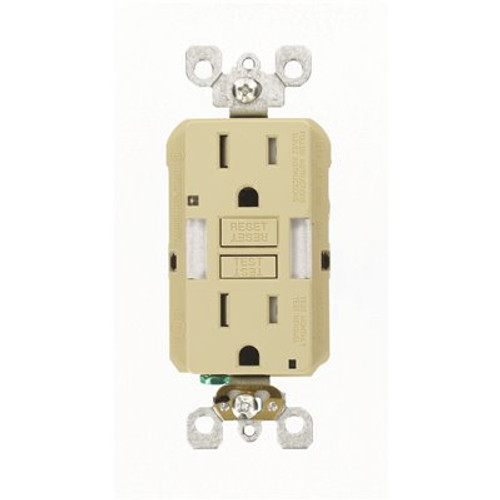 Leviton 15 Amp Self-Test Smartlockpro Combo Duplex Guide Light And Tamper Resistant Gfci Outlet in Ivory