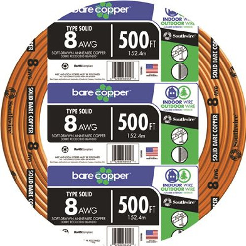 Southwire 500 ft. 8-Gauge Solid SD Bare Copper Grounding Wire