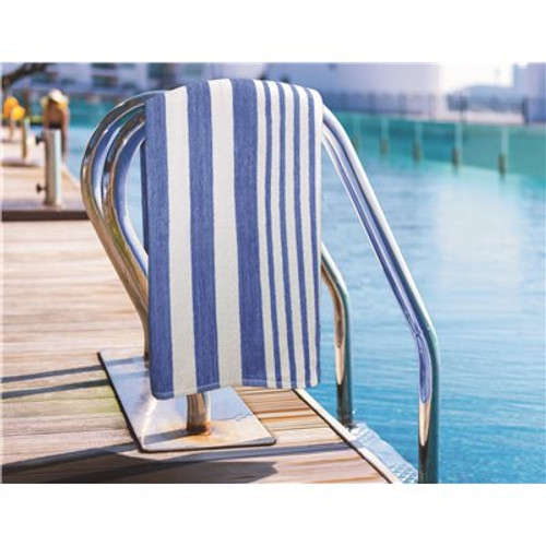 30 in. x 60 in., 9 lbs. White Pool Towel with Blue Tropical Stripes (36 Each per Case) 30 in. x 60 in., 9 lbs. White Pool Towel with Blue Tropical Stripes (36 Each per Case)