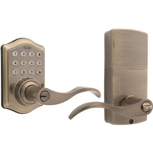 Honeywell Antique Brass Keypad Electronic Door Lever Entry Lock