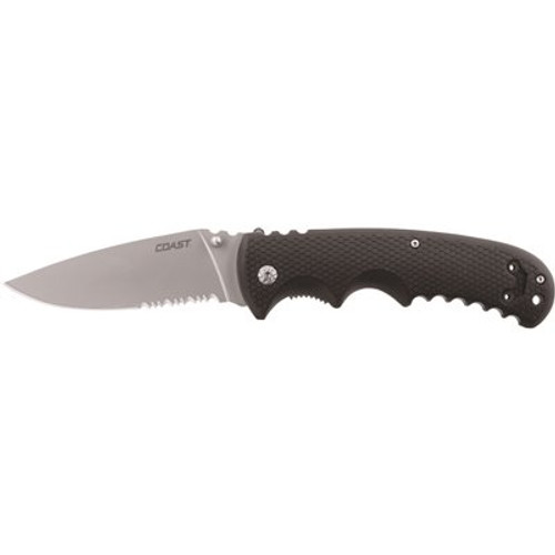 Coast DX318 Double Lock Stainless Steel Folding Knife, Serrated Blade