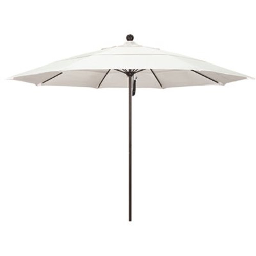 11 ft. Bronze Aluminum Commercial Market Patio Umbrella with Fiberglass Ribs and Pulley Lift in Natural Sunbrella