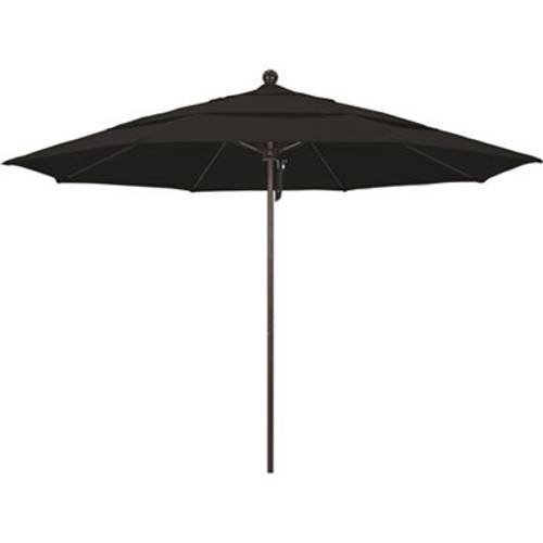 11 ft. Bronze Aluminum Commercial Market Patio Umbrella with Fiberglass Ribs and Pulley Lift in Black Sunbrella