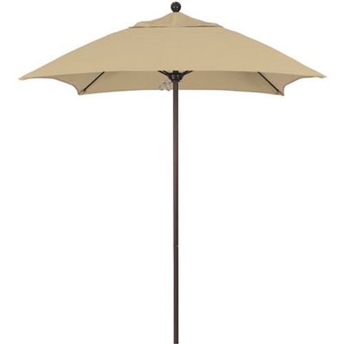 6 ft. Square Bronze Aluminum Commercial Market Patio Umbrella with Fiberglass Ribs Push Lift in Antique Beige Sunbrella
