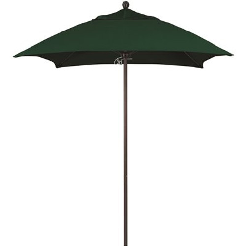 6 ft. Square Bronze Aluminum Commercial Market Patio Umbrella with Fiberglass Ribs Push Lift in Forest Green Sunbrella