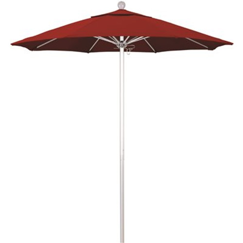 7.5 ft. Silver Aluminum Commercial Market Patio Umbrella with Fiberglass Ribs and Push Lift in Jockey Red Sunbrella