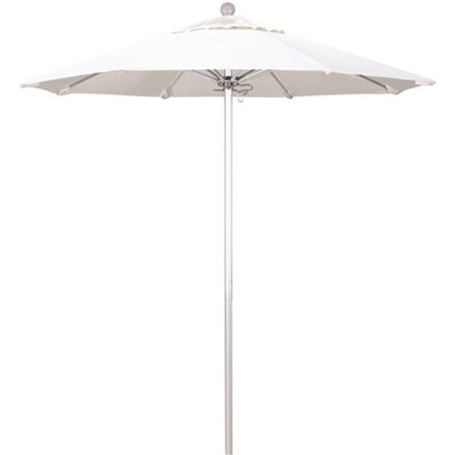 7.5 ft. Silver Aluminum Commercial Market Patio Umbrella with Fiberglass Ribs and Push Lift in Natural Sunbrella