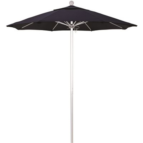 7.5 ft. Silver Aluminum Commercial Market Patio Umbrella with Fiberglass Ribs and Push Lift in Navy Blue Sunbrella