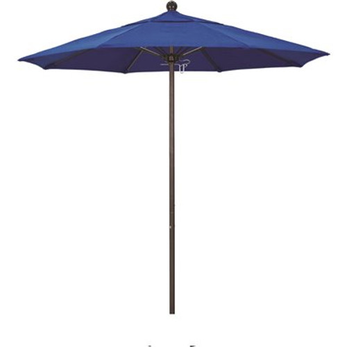 7.5 ft. Bronze Aluminum Commercial Market Patio Umbrella with Fiberglass Ribs and Push Lift in Pacific Blue Sunbrella