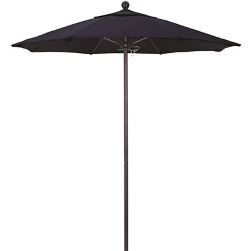 7.5 ft. Bronze Aluminum Commercial Market Patio Umbrella with Fiberglass Ribs and Push Lift in Navy Blue Sunbrella