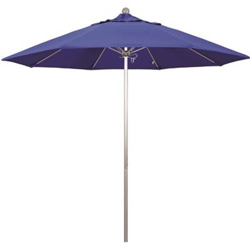 9 ft. Silver Aluminum Commercial Market Patio Umbrella with Fiberglass Ribs and Push Lift in Pacific Blue Sunbrella