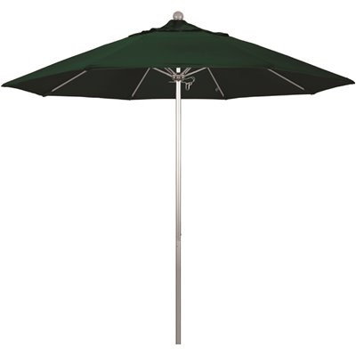 9 ft. Silver Aluminum Commercial Market Patio Umbrella with Fiberglass Ribs and Push Lift in Forest Green Sunbrella