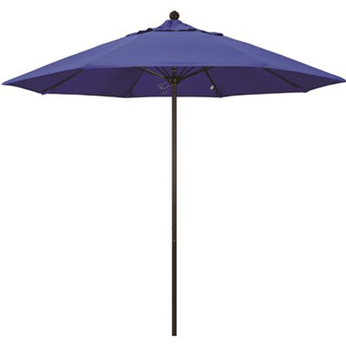 9 ft. Bronze Aluminum Commercial Market Patio Umbrella with Fiberglass Ribs and Push Lift in Pacific Blue Sunbrella