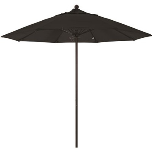 9 ft. Bronze Aluminum Commercial Market Patio Umbrella with Fiberglass Ribs and Push Lift in Black Sunbrella