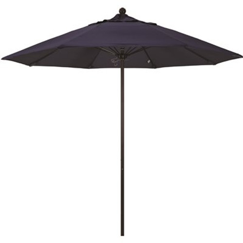 9 ft. Bronze Aluminum Commercial Market Patio Umbrella with Fiberglass Ribs and Push Lift in Navy Blue Sunbrella