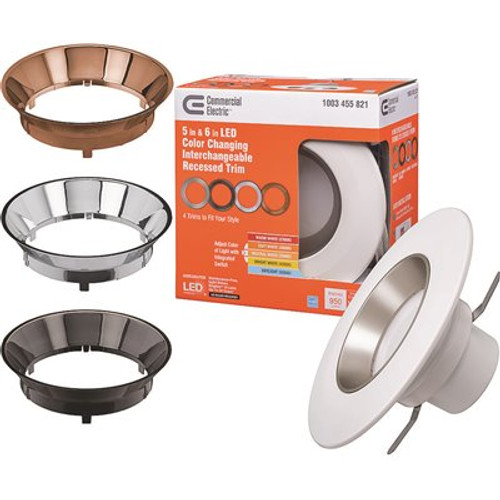 5 in./6 in. Selectable Integrated LED Recessed Trim Can Light with 4 Interchangeable Trims 950 Lumens Dimmable