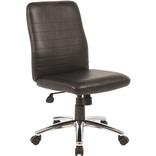 BOSS Office Products Black Vinyl Ribbed Style Cushions Chrome Base Armless Pneumatic Lift High Back Desk Chair